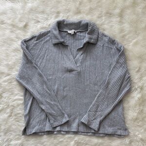 LOFT Gray Ribbed Long Sleeve Top Size Medium